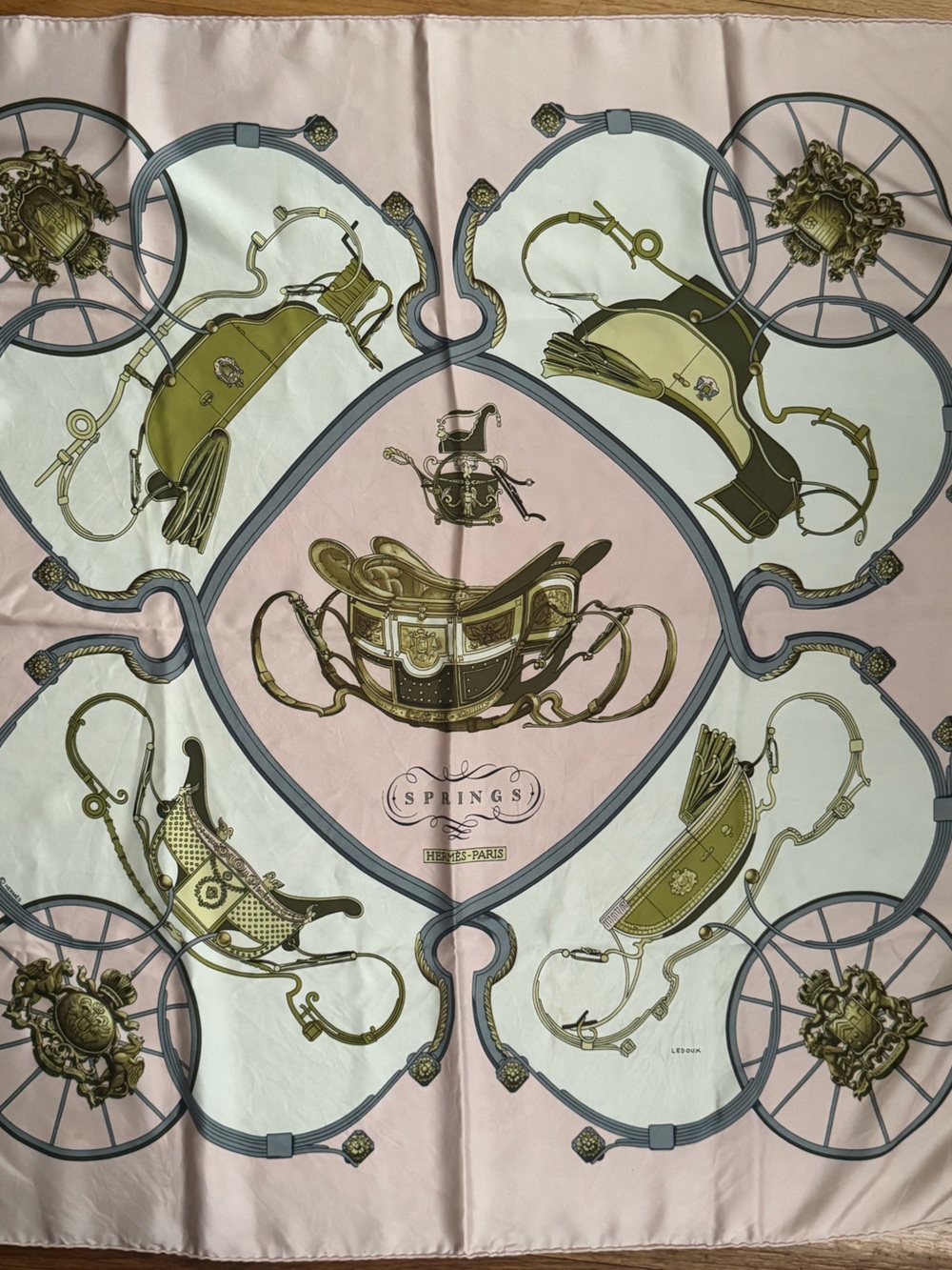Authentic Hermes “Springs” 90x90 100% Silk Scarf